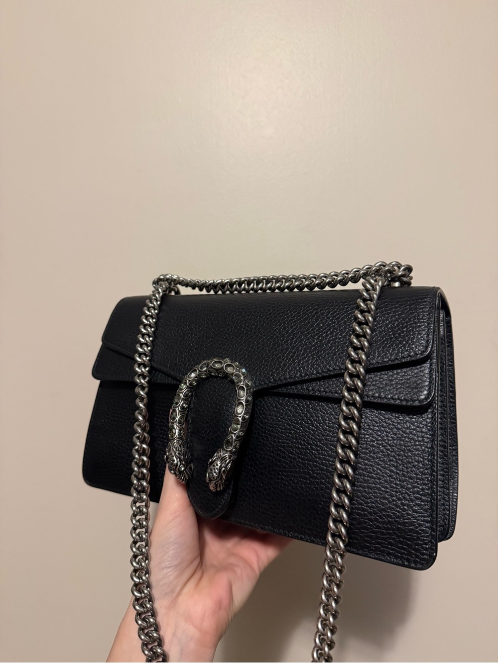 GUCCI MEDIUM DIONYSUS- Black Leather Chain Shoulder Bag with Silver Hardware - Picture 8 of 9
